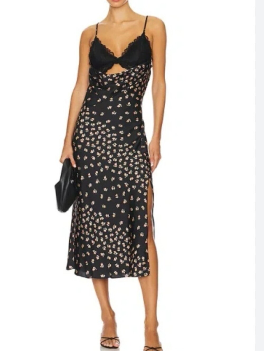 Free People Intimately Gossamer Glow Black Floral Slip Midi Dress